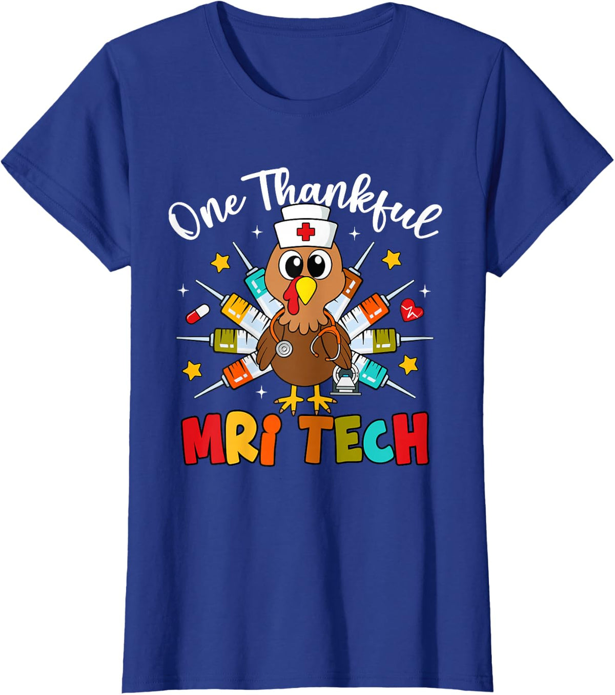 One Thankful MRI Tech Turkey Funny Fall Thanksgiving T-Shirt - Royal Blue