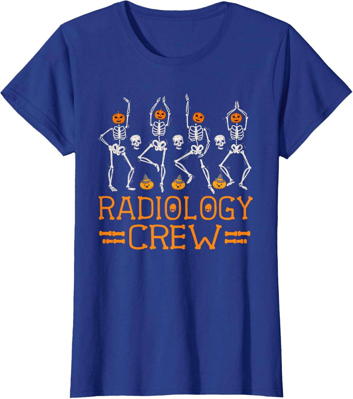 Radiology Crew Dancing Skeleton Pumpkin Funny Halloween T-Shirt - Royal Blue