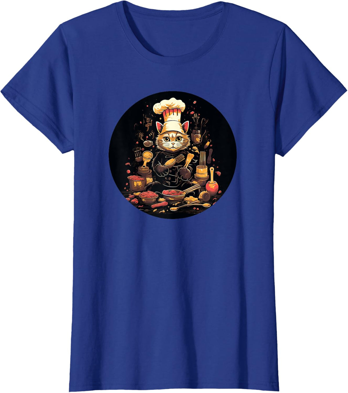 Cat Wearing A Chef's Hat And Apron Funny Cat T-Shirt - Royal Blue