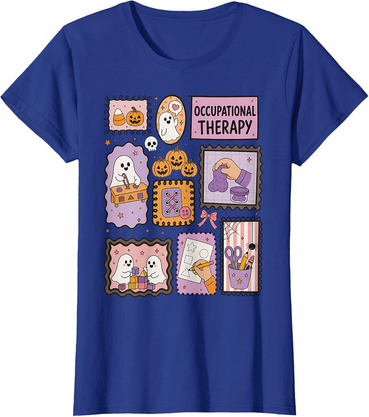 Stamp Ghost Pumpkin Occupational Therapist Halloween Spooky T-Shirt - Royal Blue