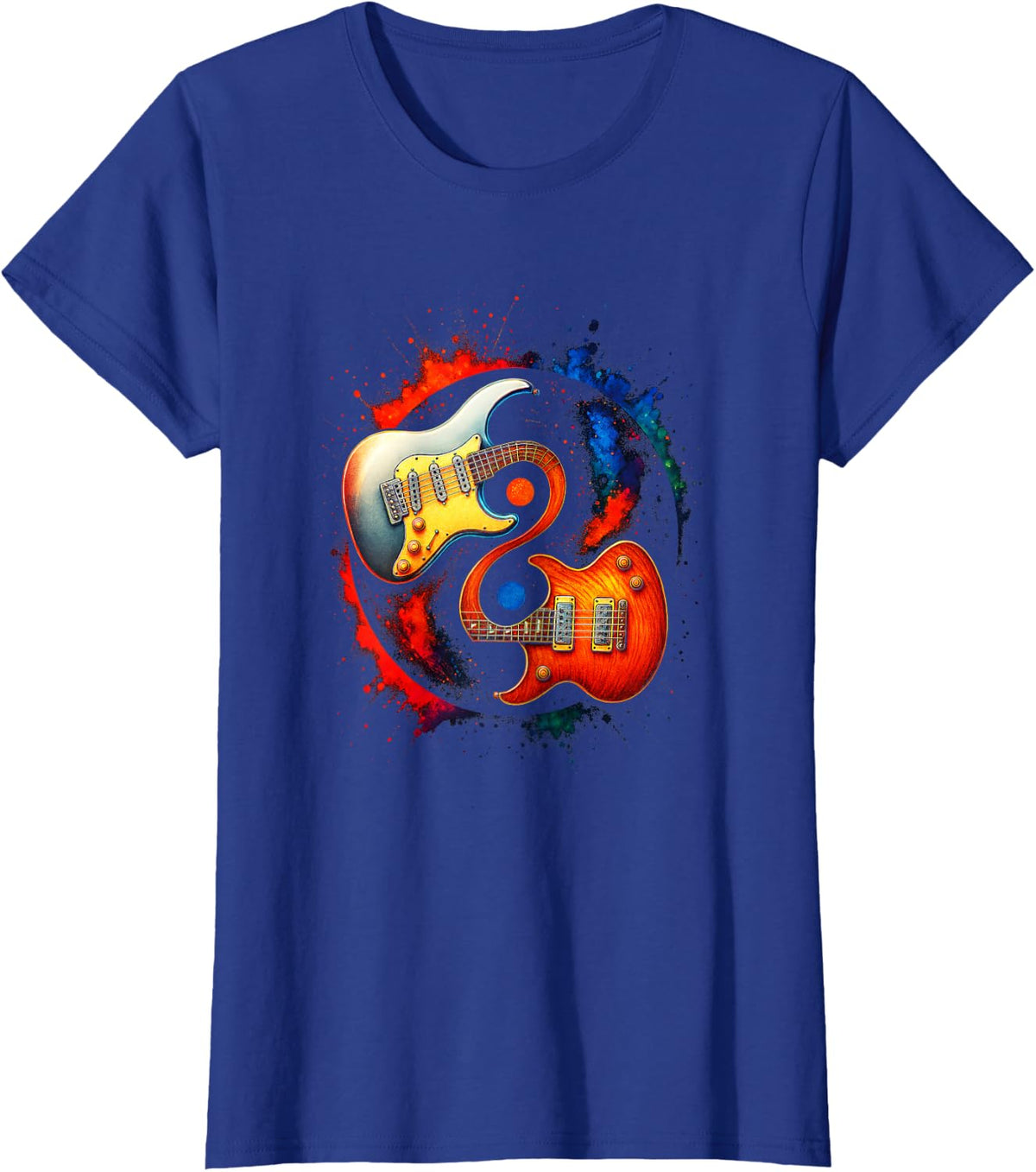 Yin Yang Guitar - Music Lovers Spiritual Art T-Shirt - Royal Blue