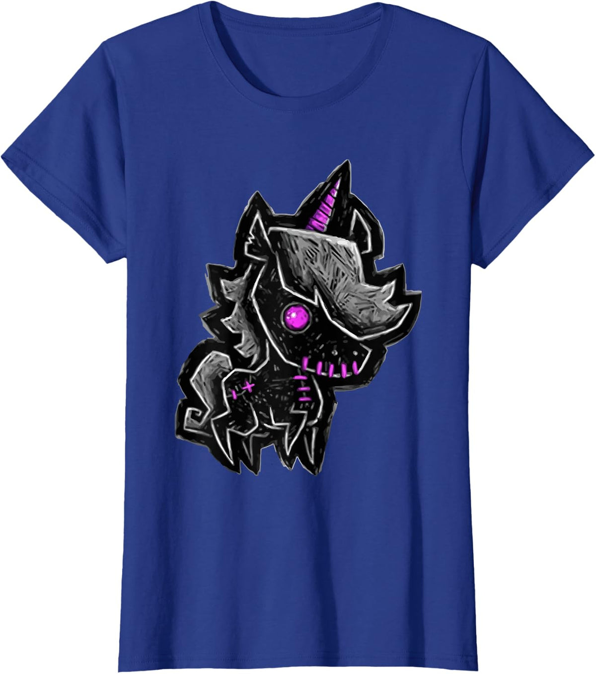 Dark Cyber Unicorn Creature Gothic Fantasy Illustration T-Shirt - Royal Blue