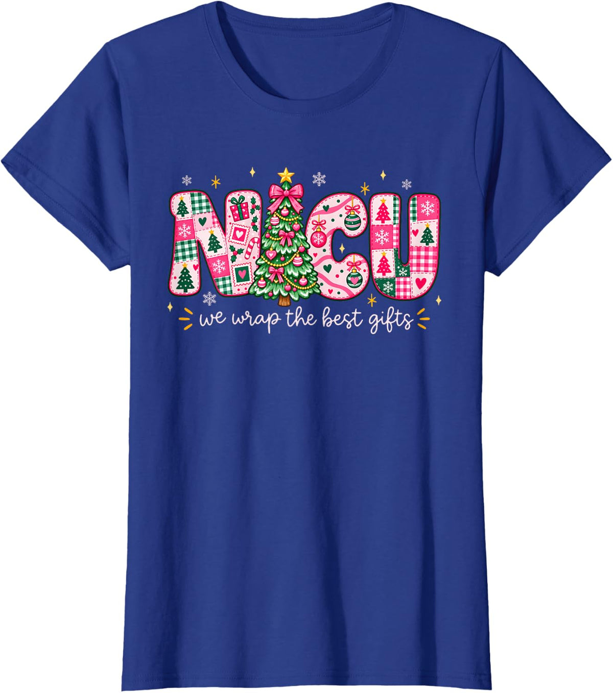 Cute NICU Nurse Christmas Tree Coquette Neonatal ICU Nurse T-Shirt - Royal Blue