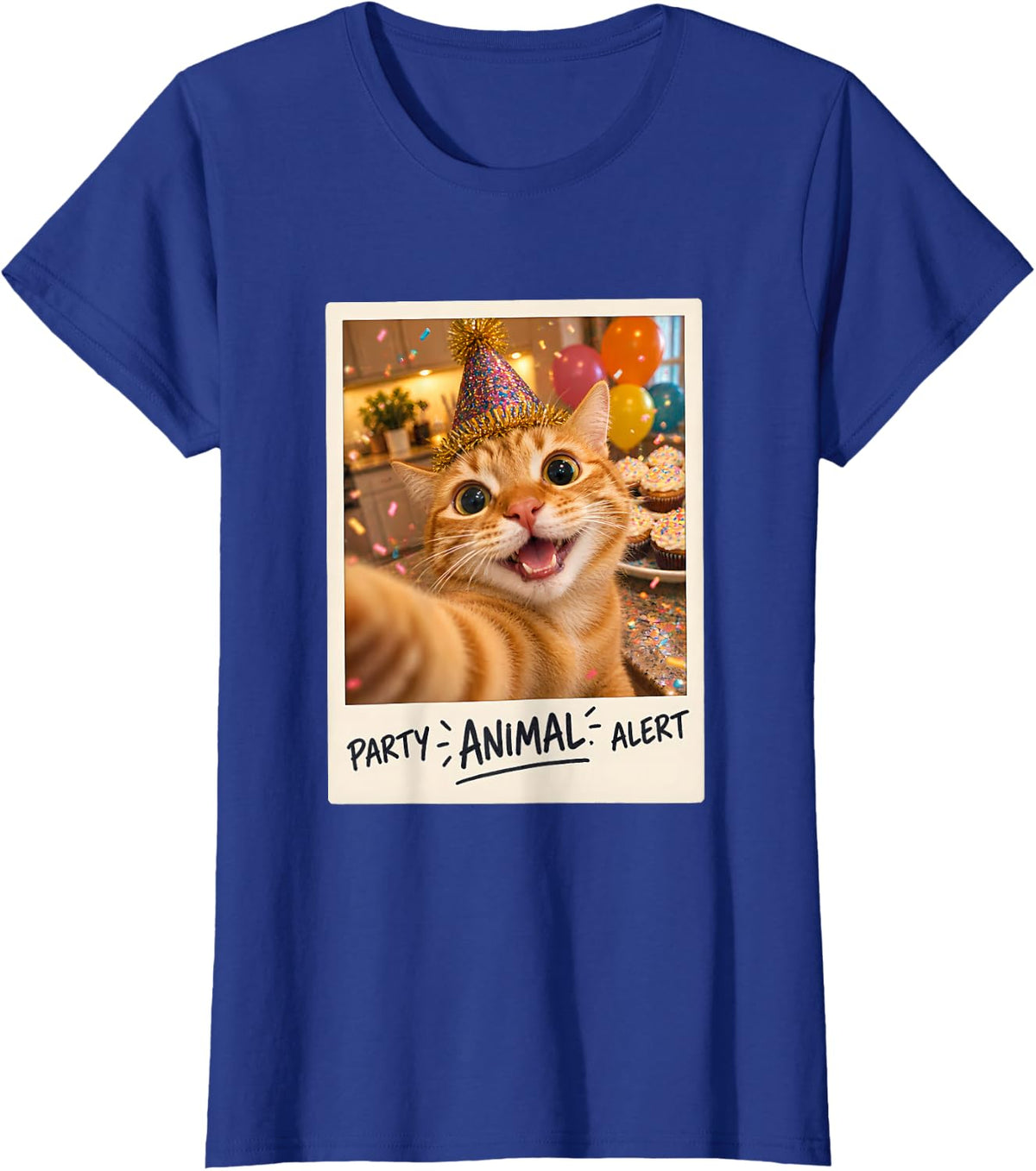Party Animal Alert Orange Tabby Cat Birthday T-Shirt - Royal Blue