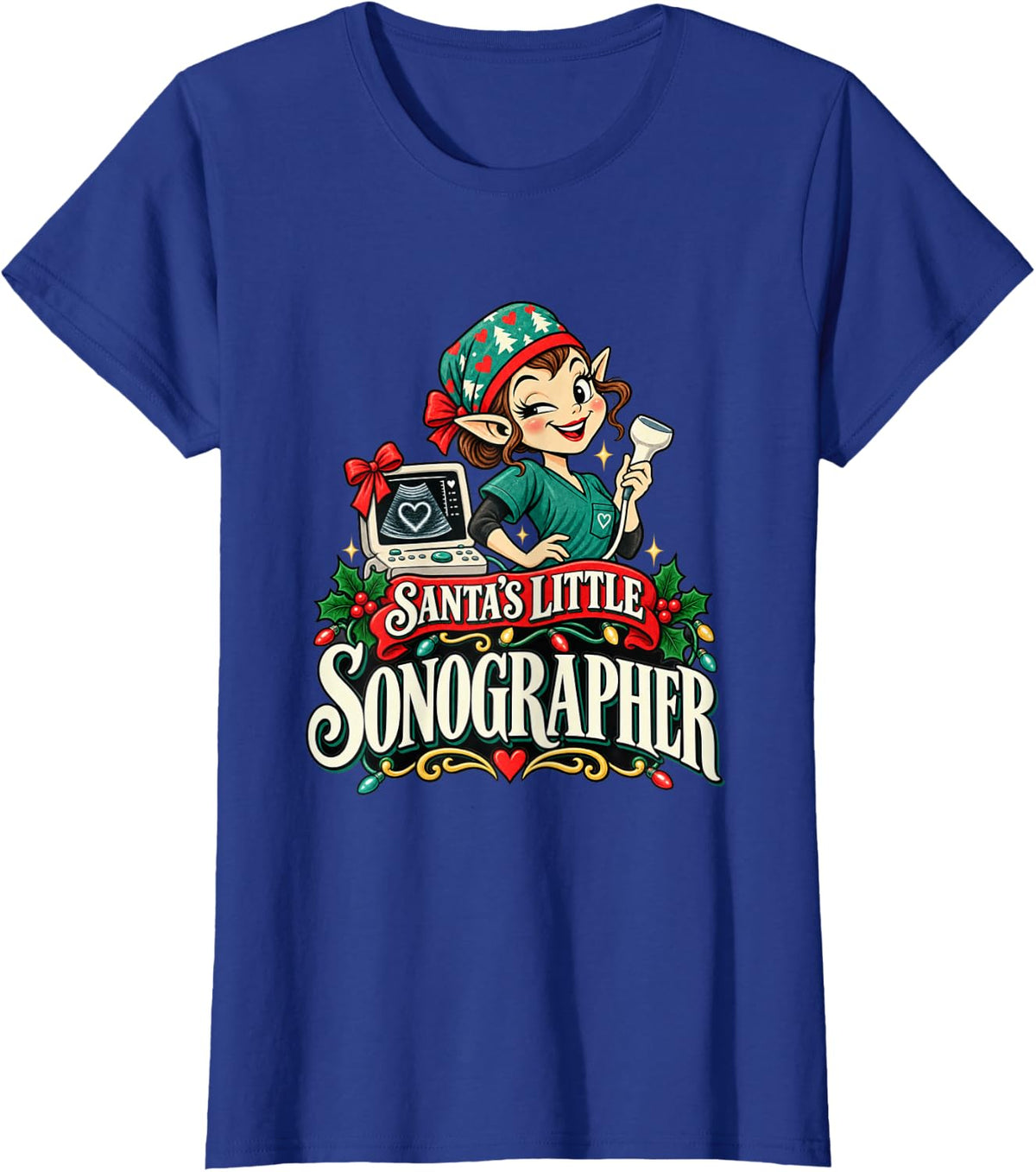Santa's Little Sonographer Funny Ultrasound Tech Christmas T-Shirt - Royal Blue