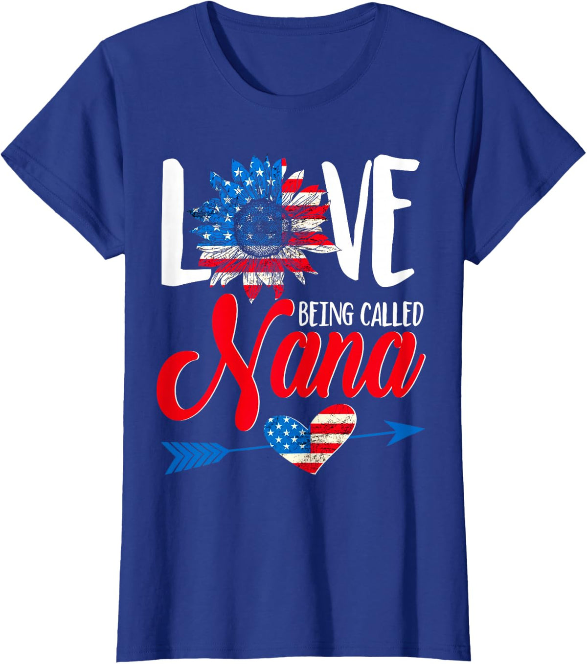 I Love Being Called Nana Sunflower American Flag July 4th T-Shirt - Royal Blue