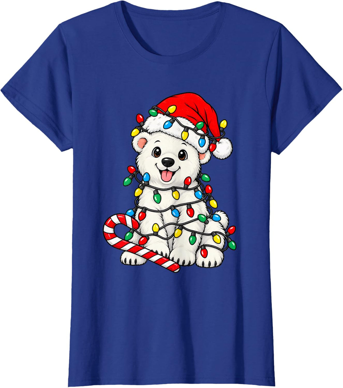 Cute Polar Bear Christmas Lights Santa Xmas Dog Lover T-Shirt - Royal Blue