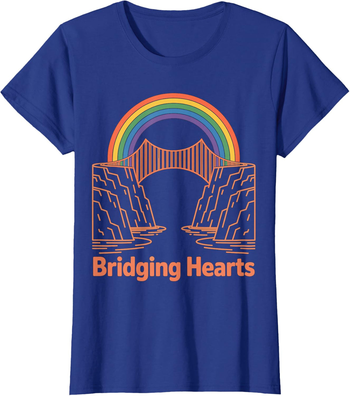 Bridging Hearts Retro Rainbow Bridge Design T-Shirt - Royal Blue