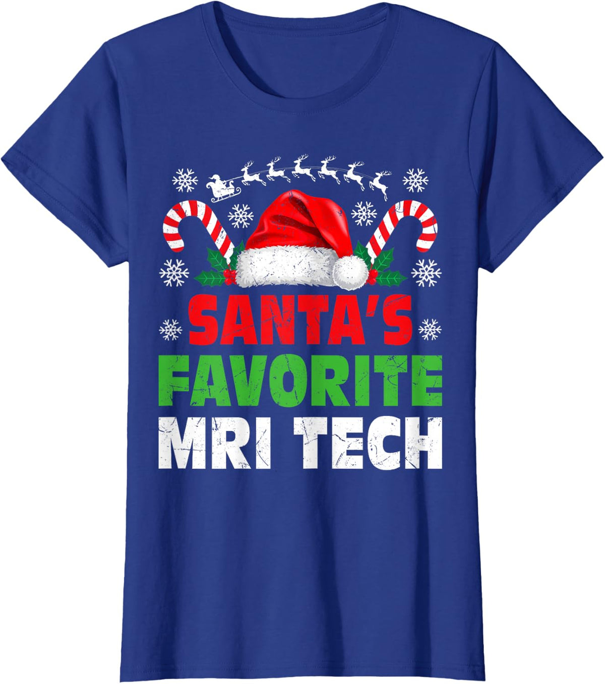 Santa's Favorite MRI Tech Christmas Hat Candy Canes T-Shirt - Royal Blue