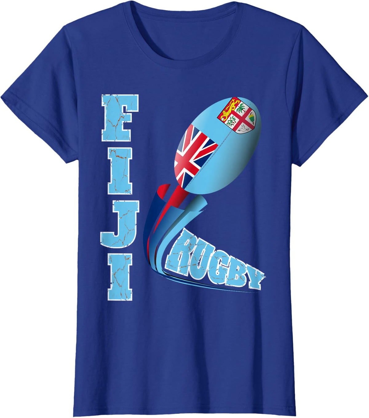 Fiji Rugby Fan Distressed Marbled Text Full Graphic T-Shirt T-Shirt - Royal Blue