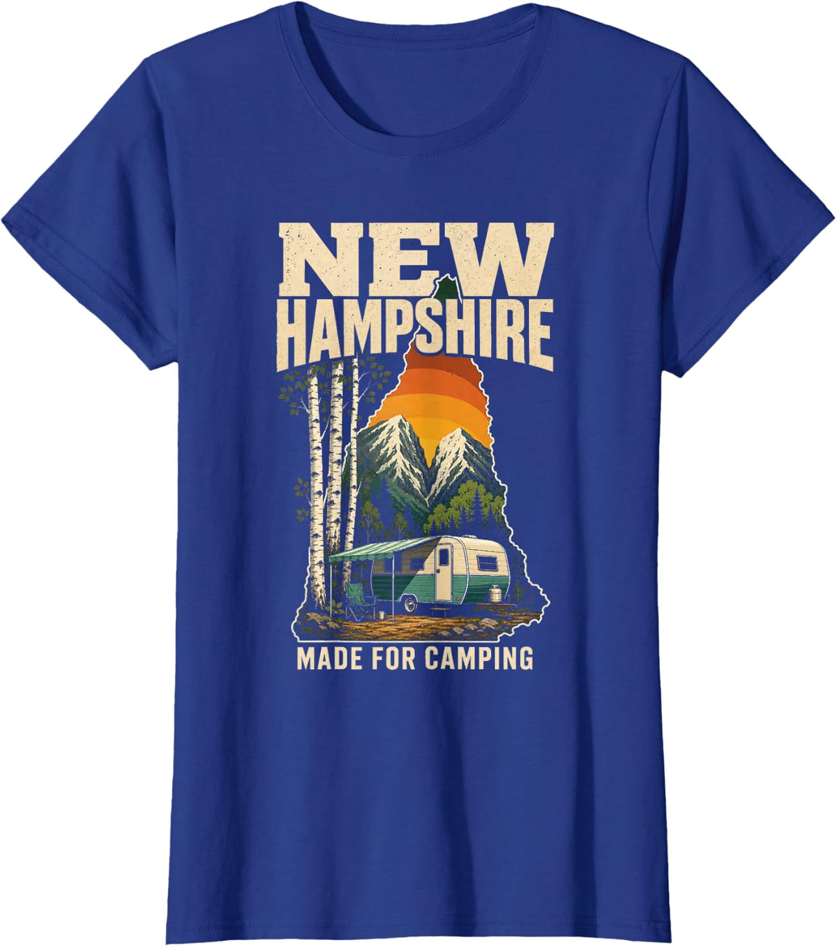 New Hampshire Made for Camping Camper Trailer State Gift T-Shirt - Royal Blue