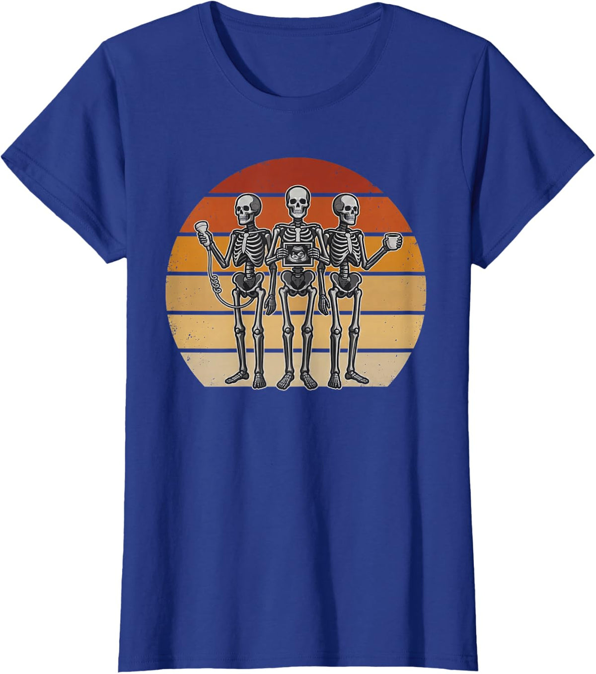 Skeleton Sonographer Ultrasound Tech Vintage Halloween Crew T-Shirt - Royal Blue