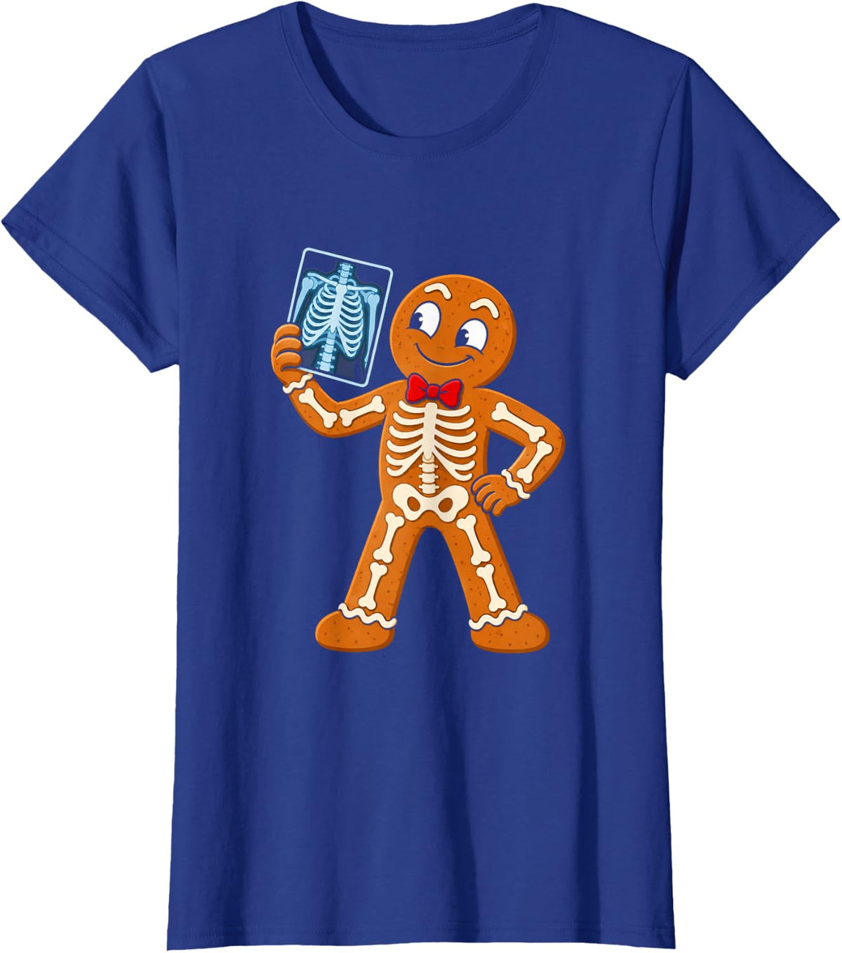 Gingerbread Radiology Tech Christmas Skeleton T-Shirt - Royal Blue