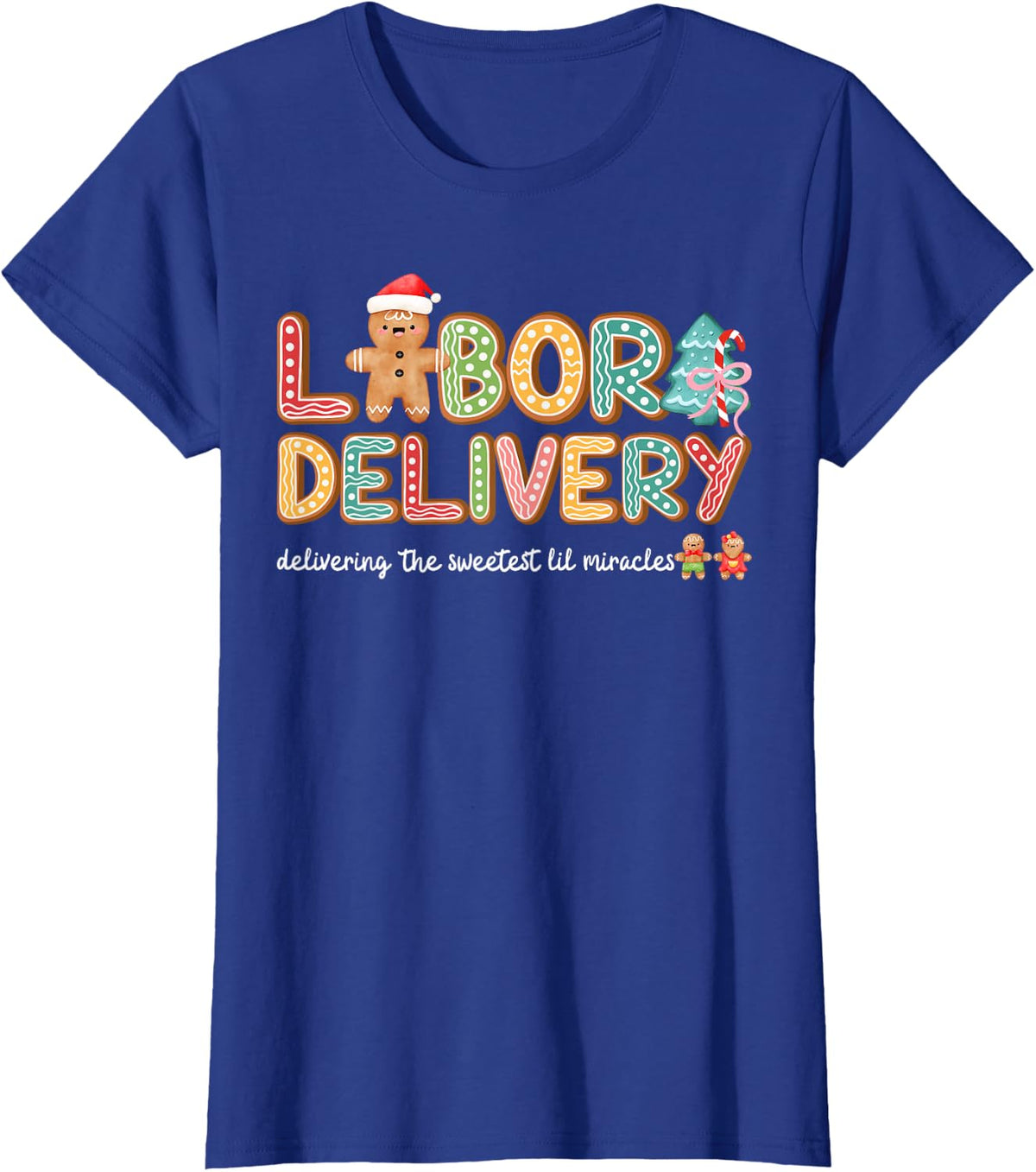 Groovy Labor and Delivery Christmas L&D Nurse Gingerbread T-Shirt - Royal Blue