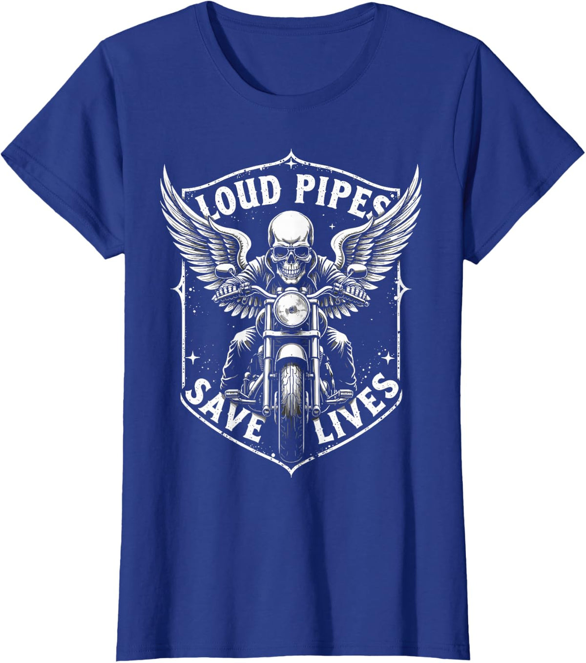 Motorcycle Loud Pipes Save Lives Motorcycling Skeleton Biker T-Shirt - Royal Blue