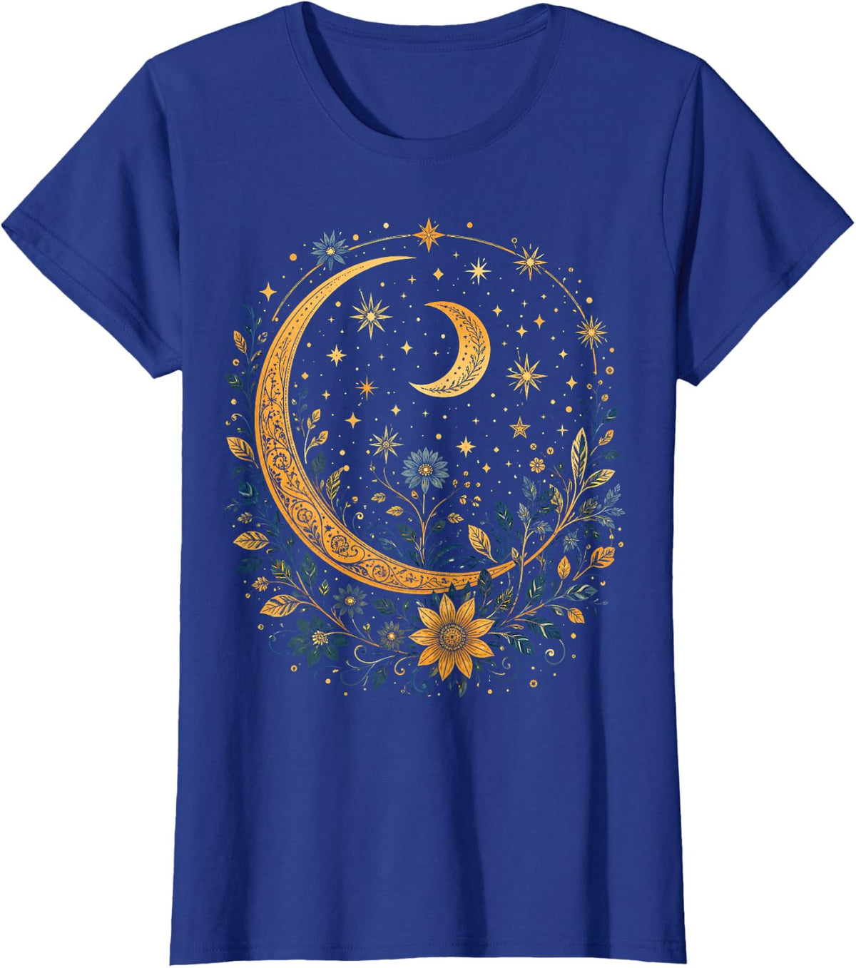 Mystic Sun and Moon Celestial Boho Moon Astrology T-Shirt - Royal Blue