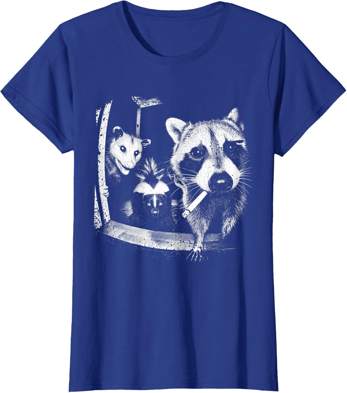 Raccoon Opossum Skunk Smoking Cigarette Funny Night Crew T-Shirt - Royal Blue