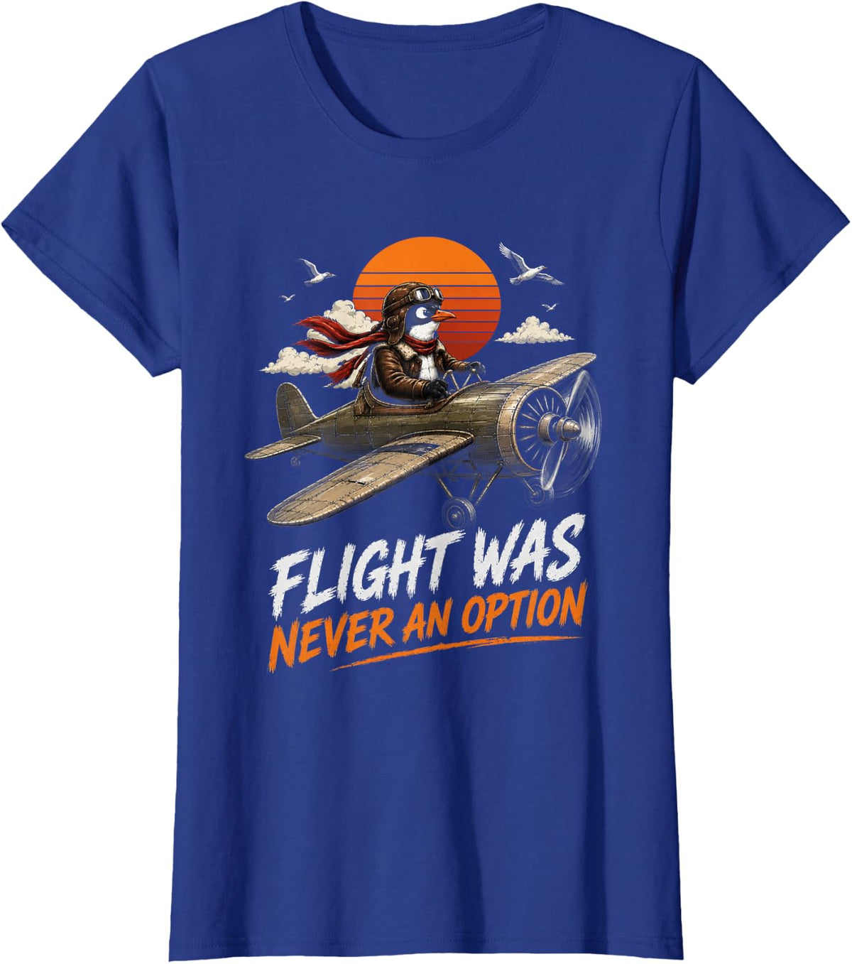 Penguin Pilot Vintage Aviation T-Shirt - Royal Blue
