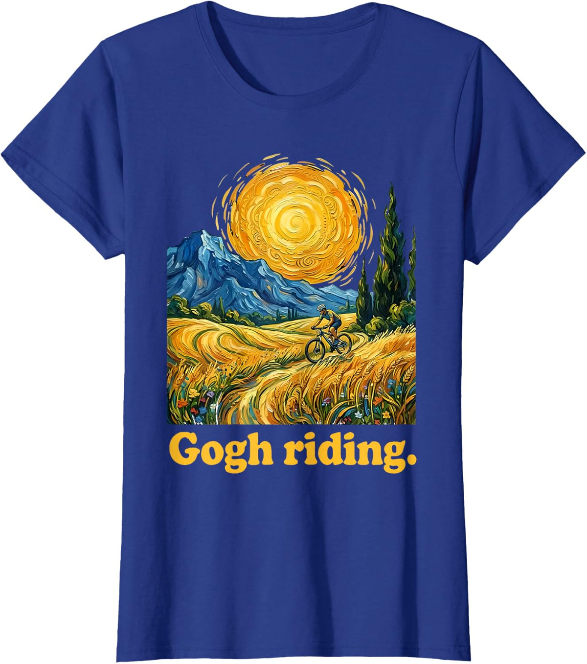 Gogh Riding Funny Cycling Van Gogh Art Bike T-Shirt - Royal Blue