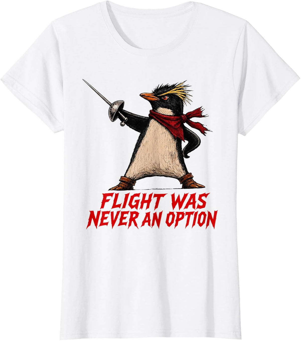 Flight was Never an Option Warrior Penguin T-Shirt - White