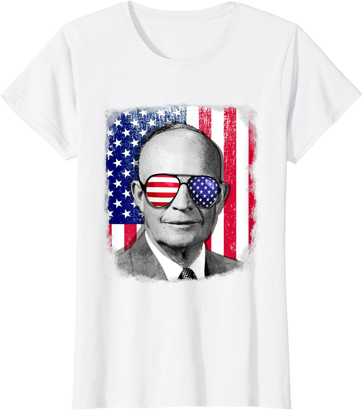 Dwight D Eisenhower US flag TShirt 4th of July T-Shirt for Women Kids Men - White
