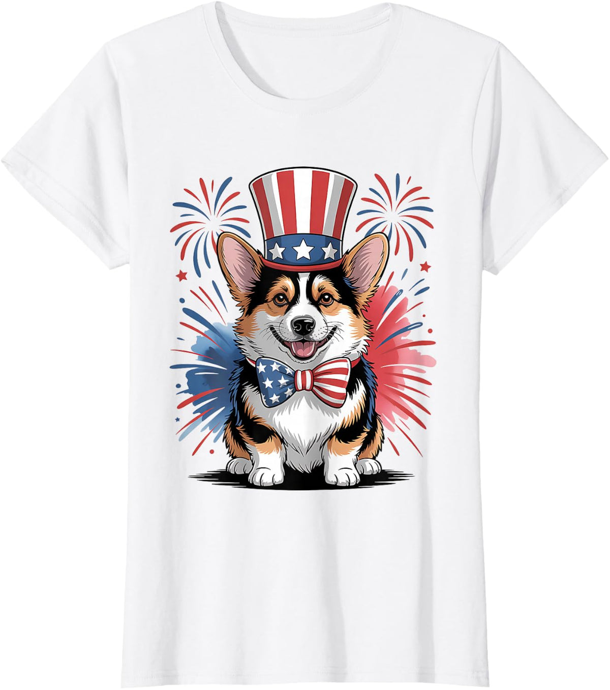 Patriotic Pembroke Welsh Corgi Dog 4th of July Celebration T-Shirt - White