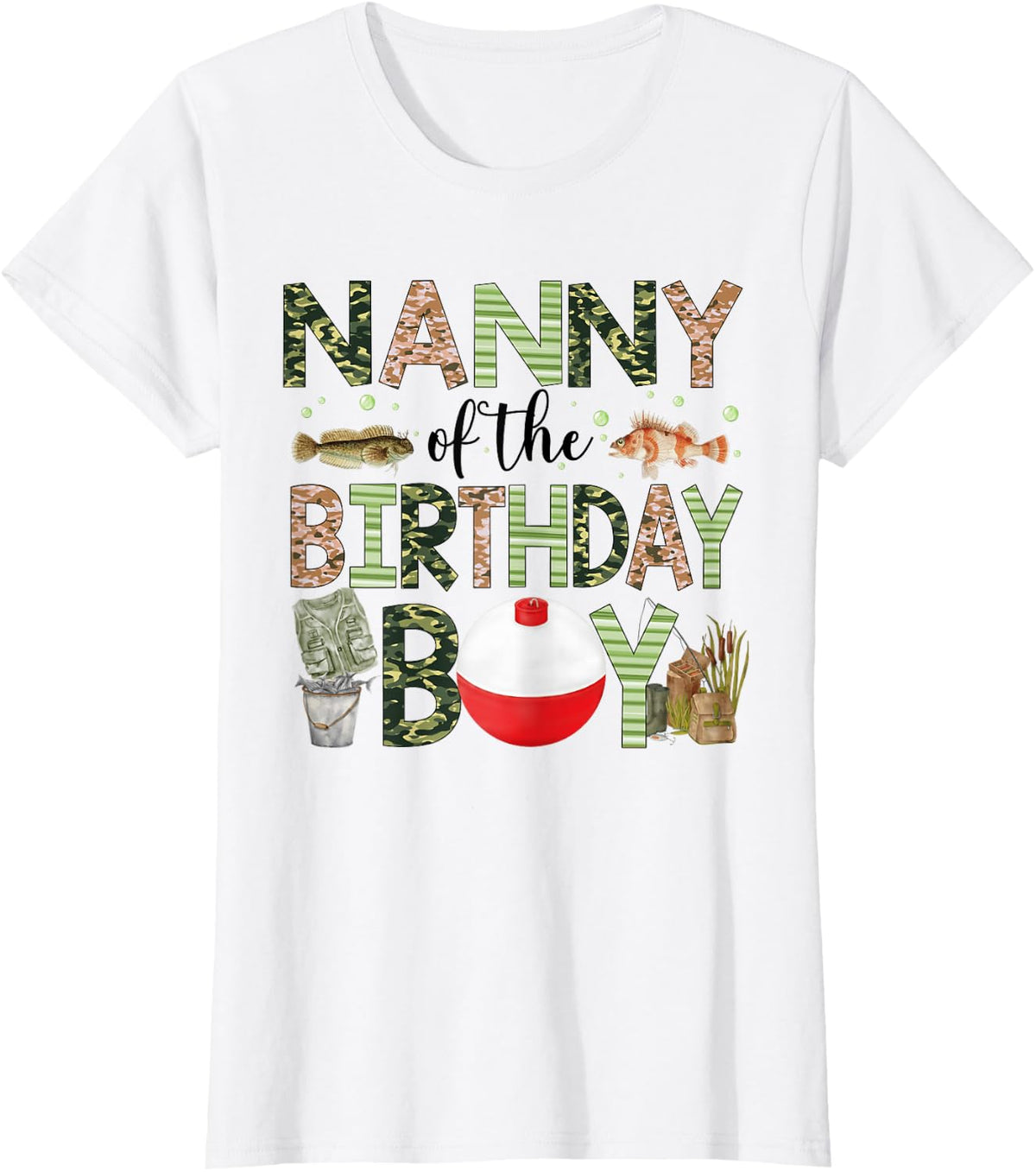 Nanny of The Birthday Boy Bass Fishing Family Matching T-Shirt - White