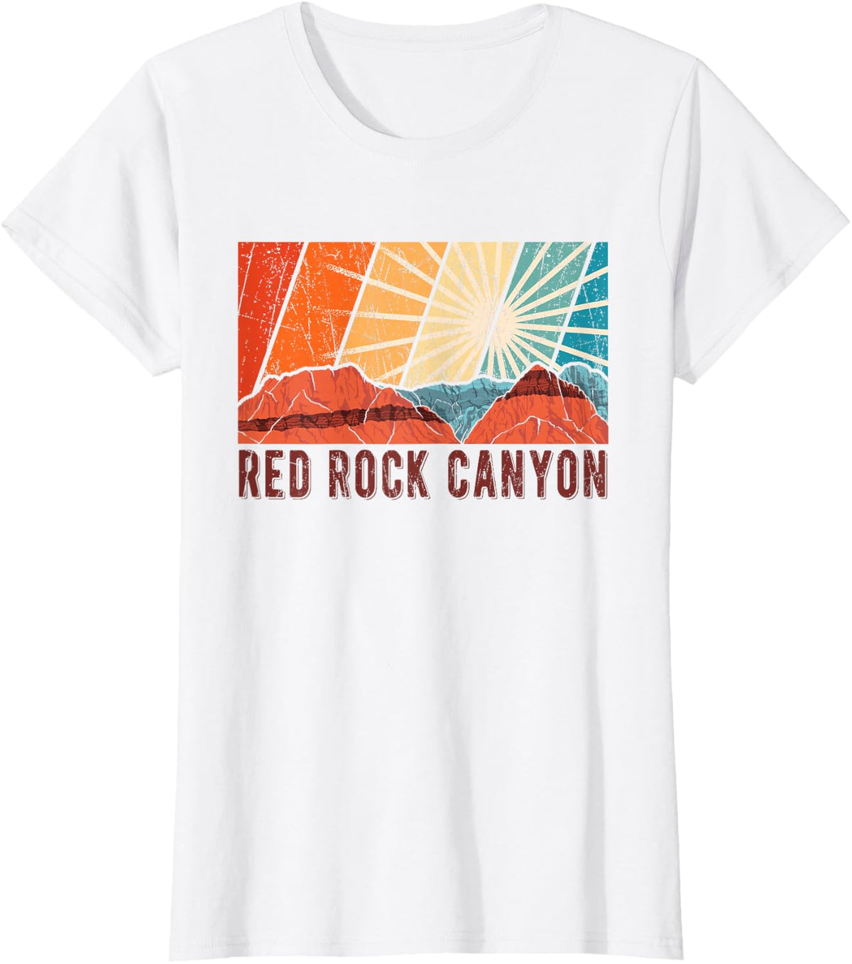 Retro Red Rock Canyon Nevada Souvenir Graphic Themed Print T-Shirt - White