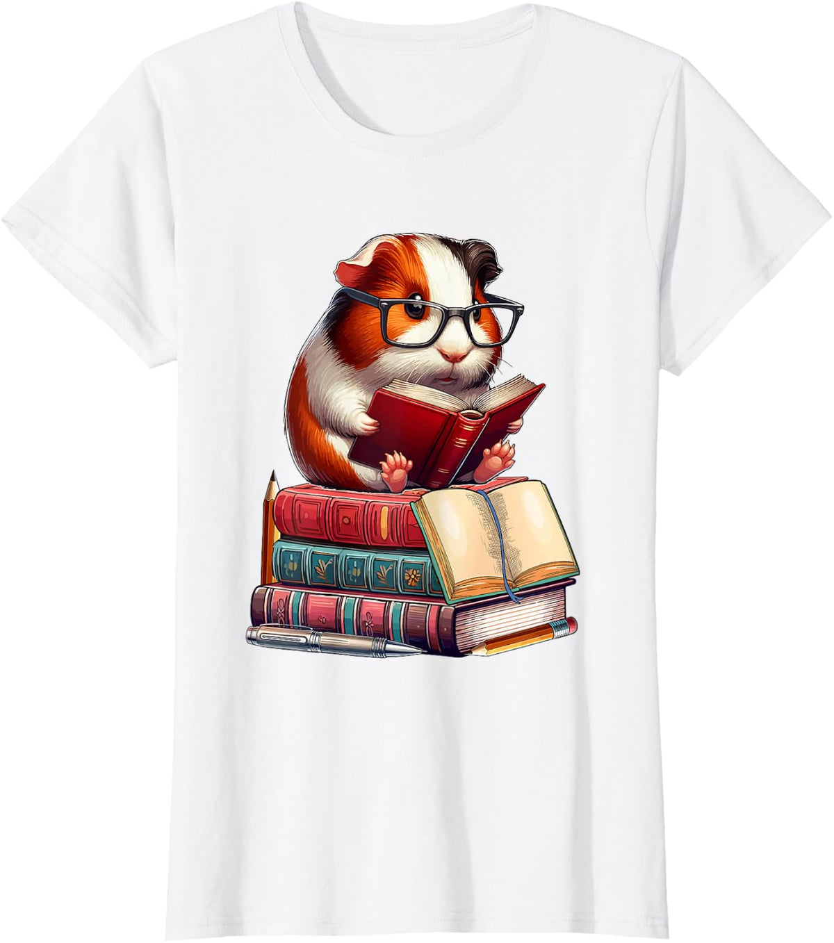 Guinea Pig Reading Books Matching Bookworm Readers Librarian T-Shirt - White