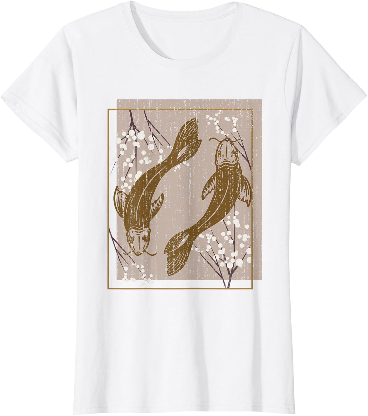 Vintage Cherry Blossom Japanese Taisho Sanke Koi Carp T-Shirt - White
