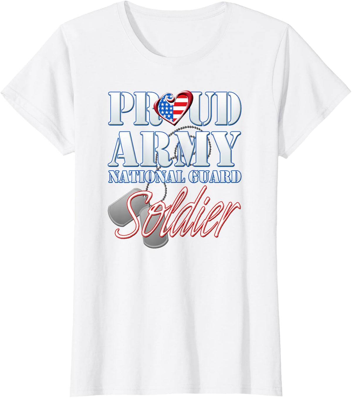 Proud Army National Guard Soldier USA Heart Flag Shirt T-Shirt - White