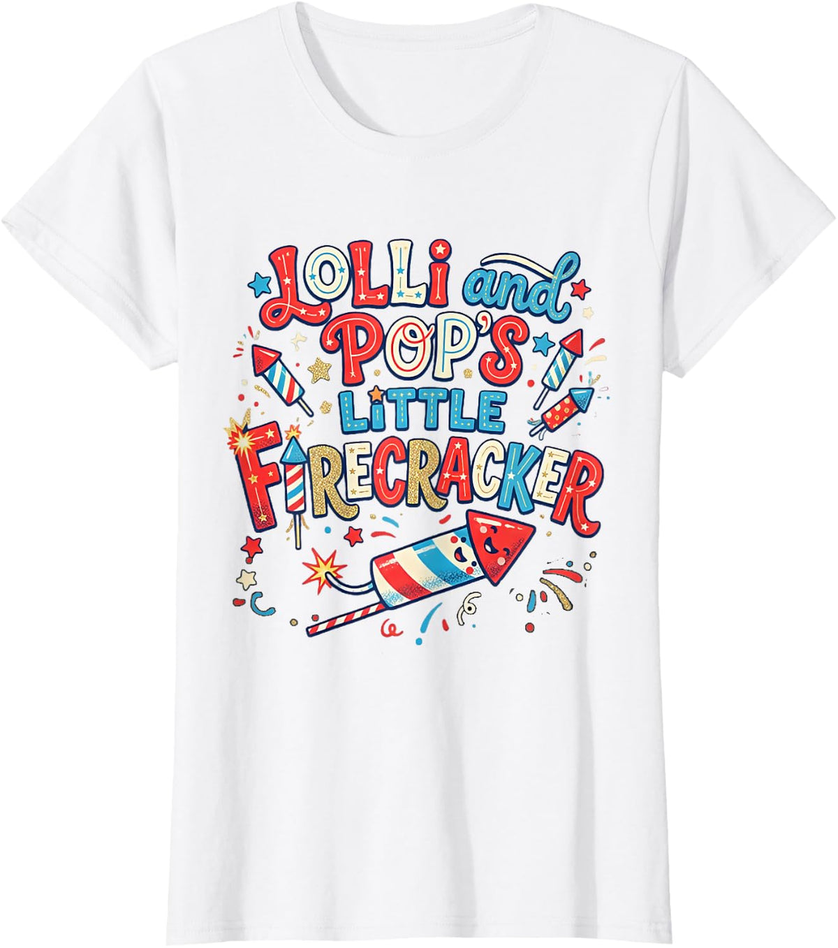 4th Fourth of July Toddler Kids Lolli's Little Firecracker T-Shirt - White