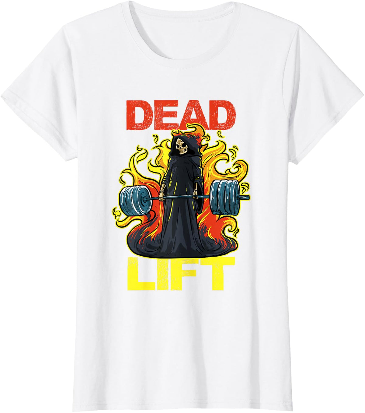 Grim Reaper Weightlifting Dead Lift Fitness Gym T-Shirt - White