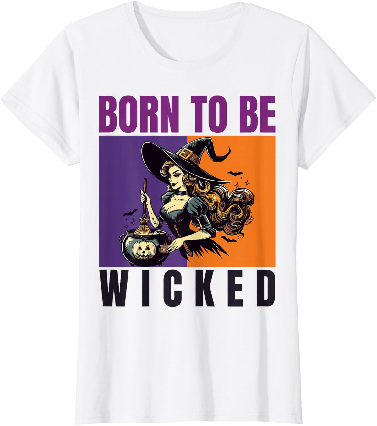 Born to Be Wicked Retro Witch T-Shirt - White