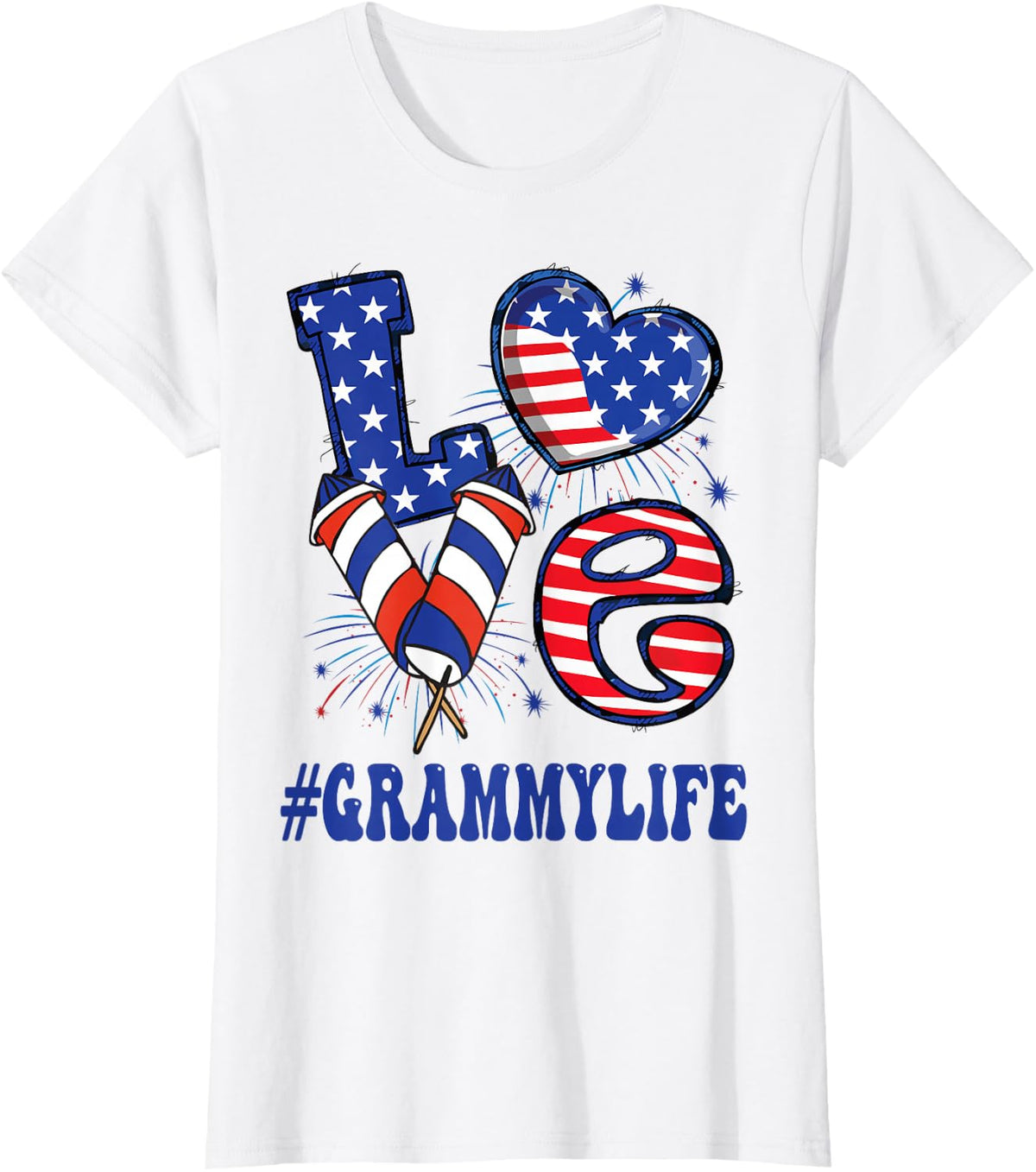 Grammy Love USA Flag Grandma 4th of July Family Matching T-Shirt - White