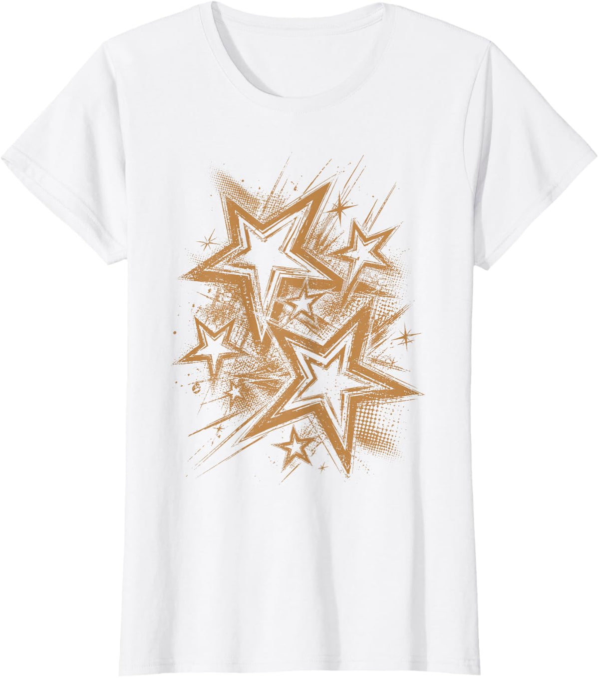 Y2K Grunge Stars Distressed Retro Punk Gothic Aesthetic T-Shirt - White