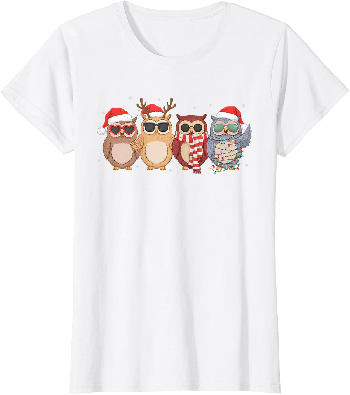 Cute Owl Baby Funny Santa Hat Christmas Lights Holiday Xmas T-Shirt - White