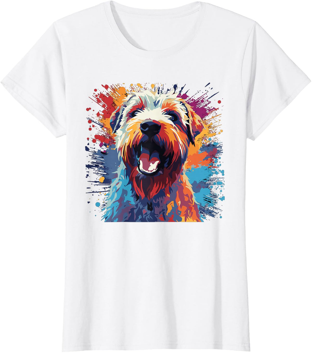 Watercolor Colorful Irish Soft Coated Wheaten Terrier Dog T-Shirt Tee - White