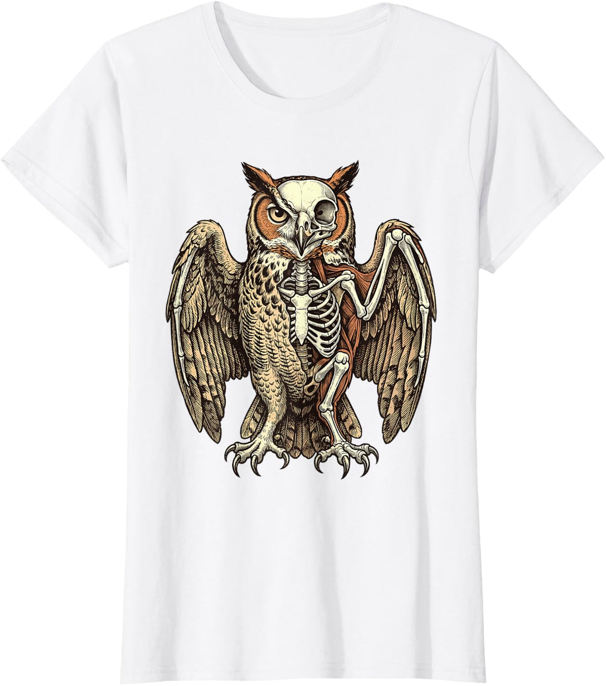 Halloween Skeleton Owl Anatomy Gothic Horror Bird T-Shirt - White
