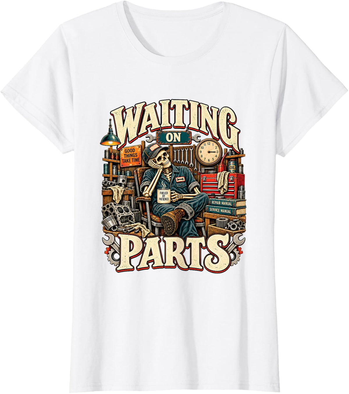 Waiting On Parts Halloween Welder Skeleton Humor Welding Men T-Shirt - White