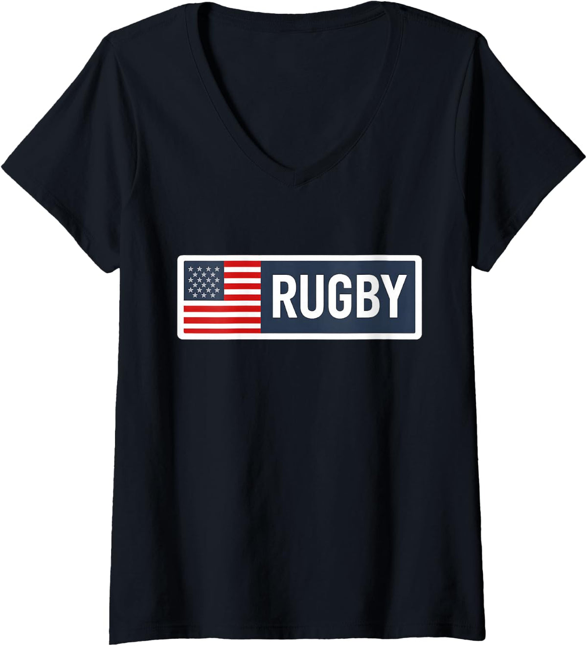 Women's USA Rugby American Flag V-Neck T-Shirt - Black