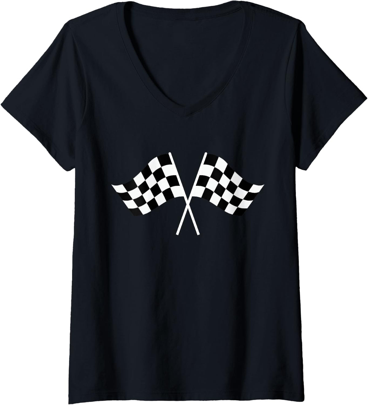 Womens Checkered Flag Racing V-Neck T-Shirt - Black