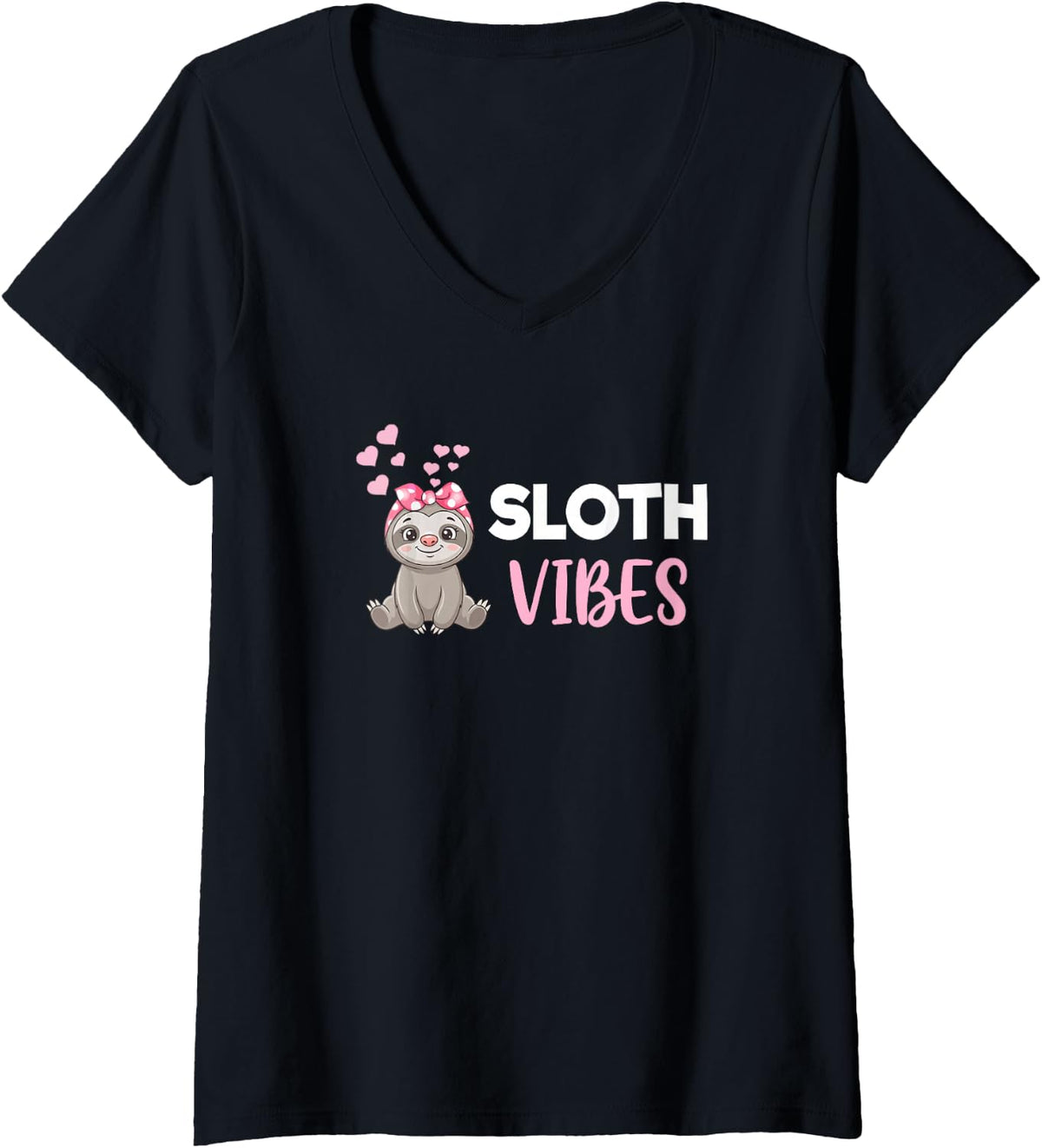 Women's Sloth Lover Sloth Vibes Sloth Enthusiast V-Neck T-Shirt - Black