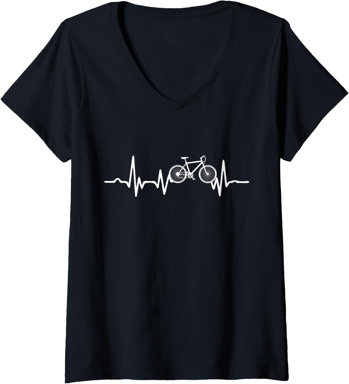 Womens Funny Bicycle Heartbeat Cycling Cyclist V-Neck T-Shirt - Black