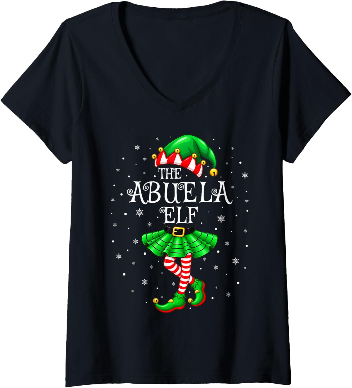Women's Abuela Elf Christmas Family Matching Pajamas Xmas Elf Squad V-Neck T-Shirt - Black