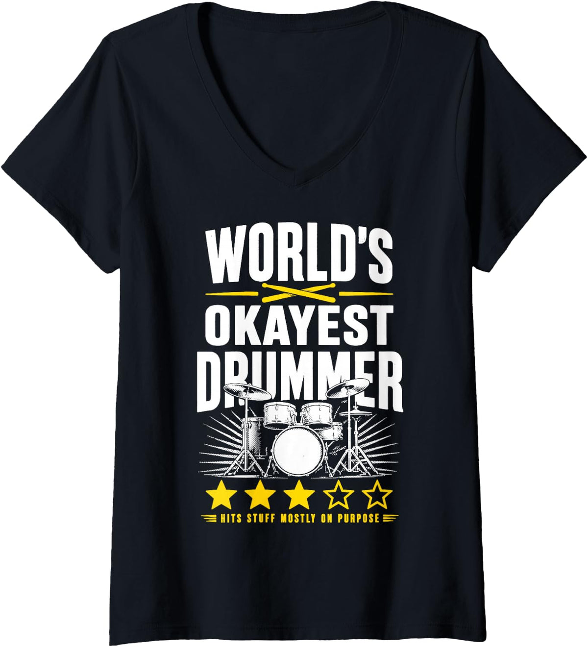 Women's Drummer Percussion Band Drum Set Drumming V-Neck T-Shirt - Black