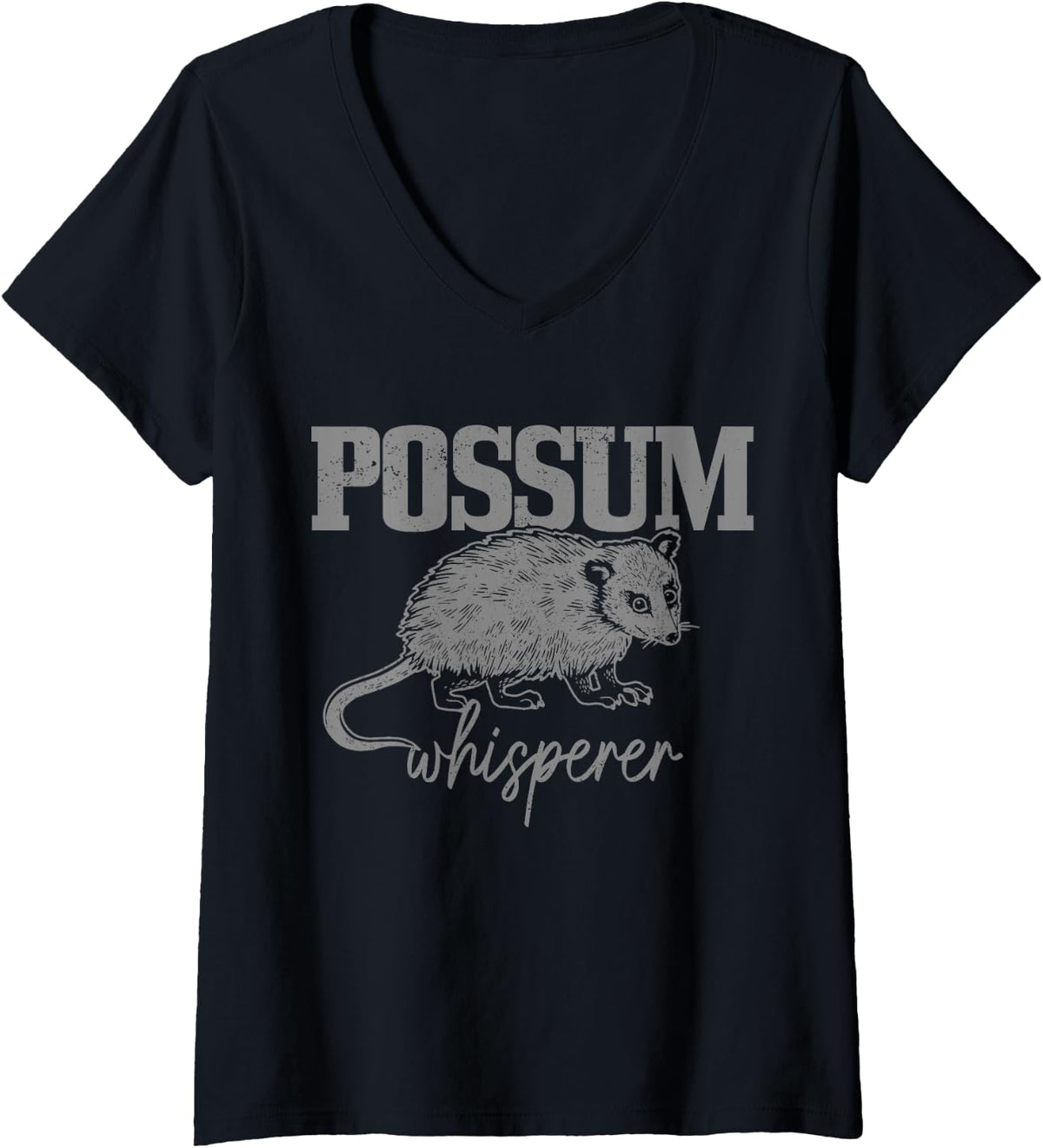 Women's Opossum Whisperer Funny Possum Lover V-Neck T-Shirt - Black