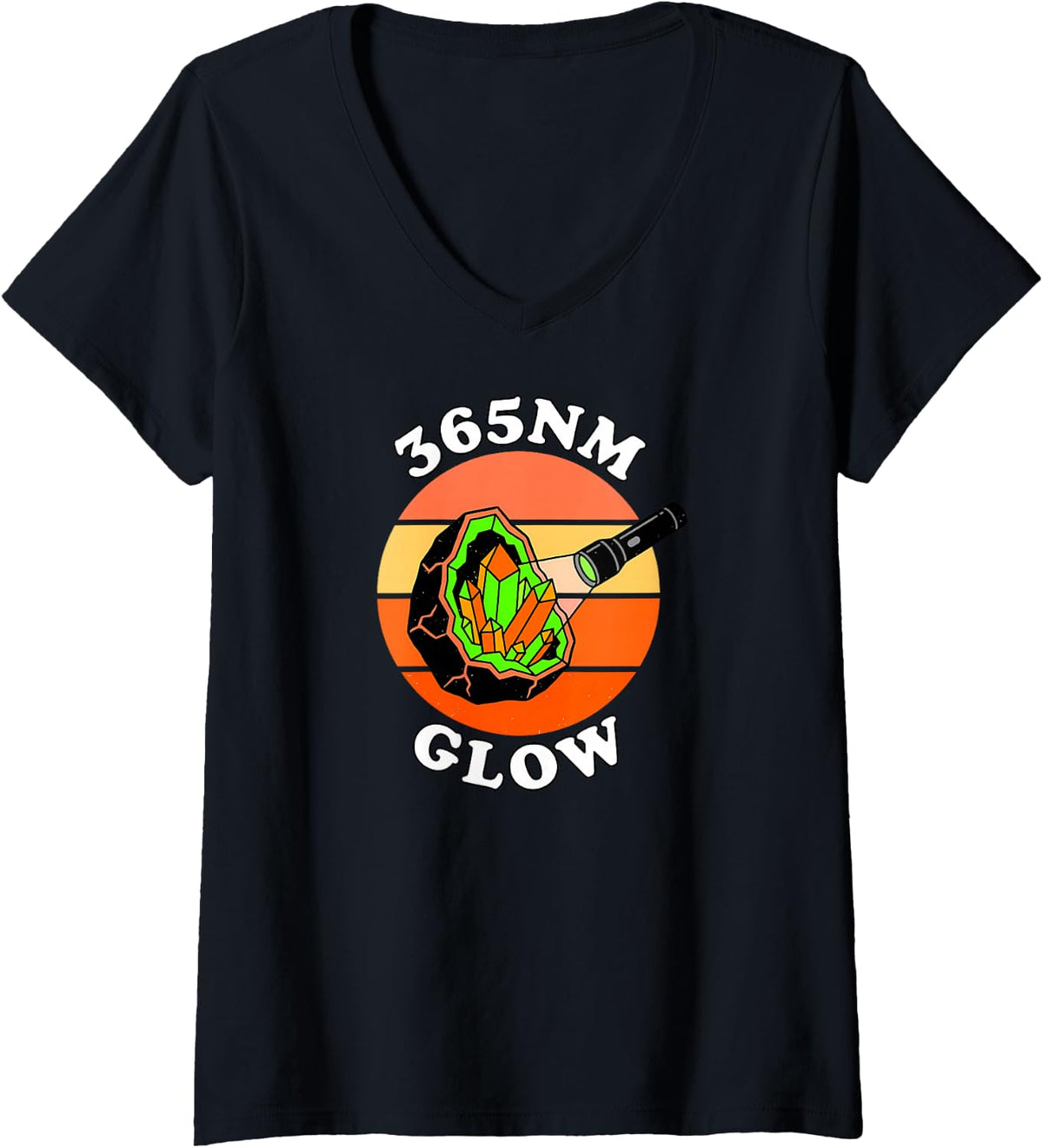 Women's Rockhound Fluorescent Mineral Hunting 365nm UV Light V-Neck T-Shirt - Black