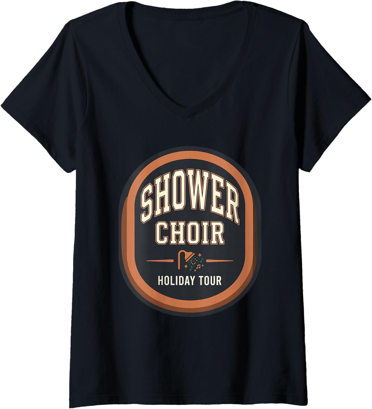 Women's Shower Choir Holiday Tour Christmas Carolers Winter V-Neck T-Shirt - Black