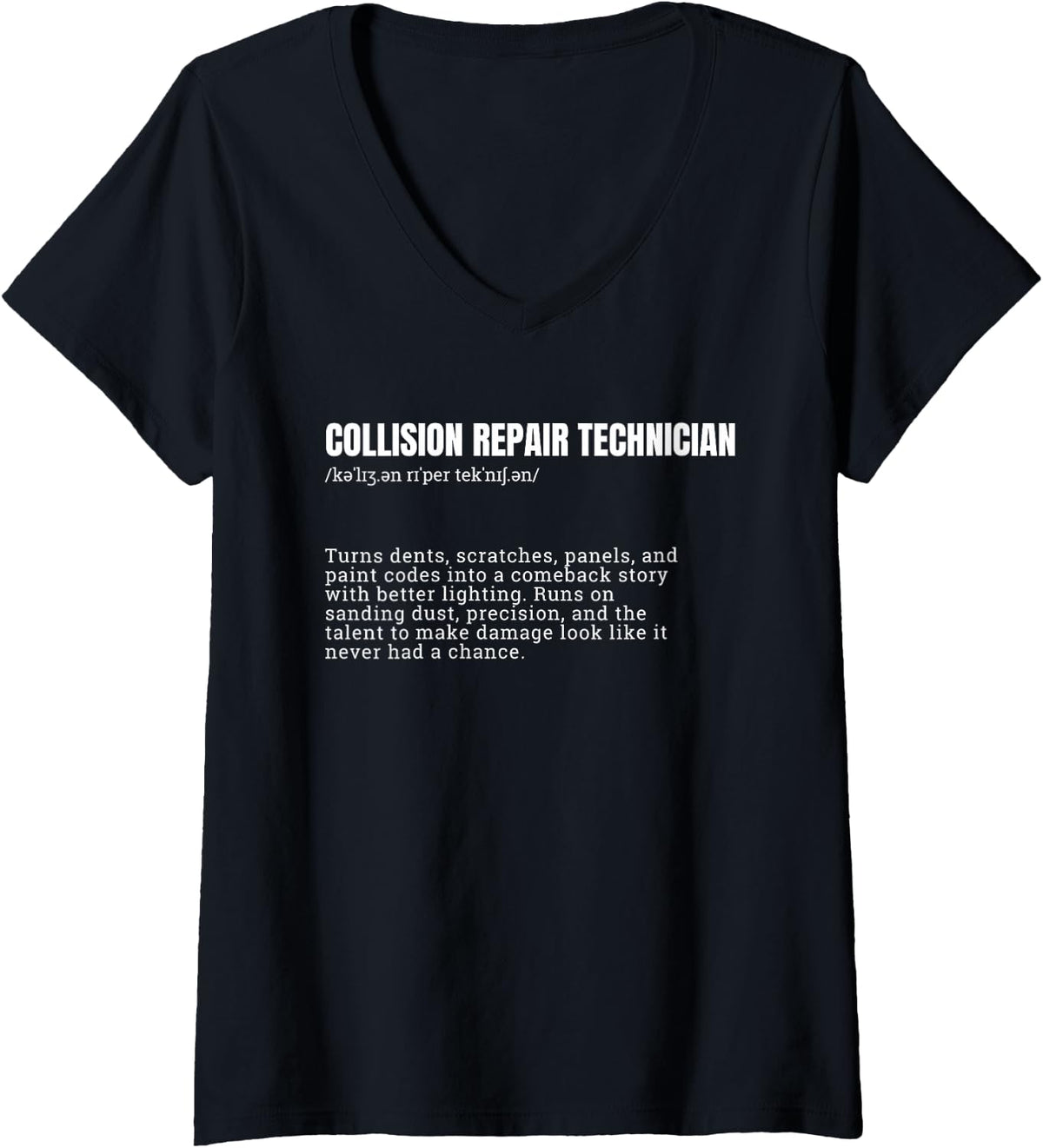 Women's Collision Repair Technician Definition Mechanic Auto Body V-Neck T-Shirt - Black
